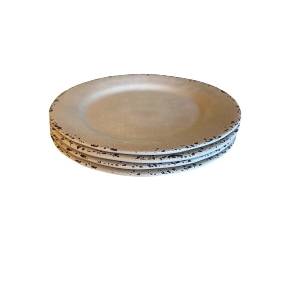 Tommy Bahama Set Of 4 Dinner Plates Crackle Plastic Melamine Cream & Brown - Picture 2 of 4